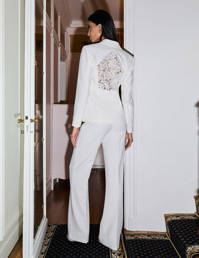 Chaqueta entallada de encaje blanco mujer