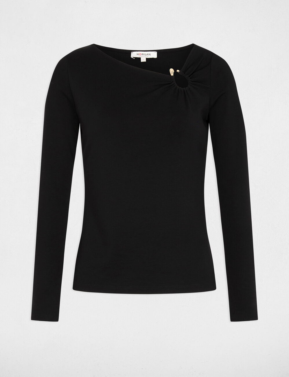 Camiseta escote manga larga negro mujer