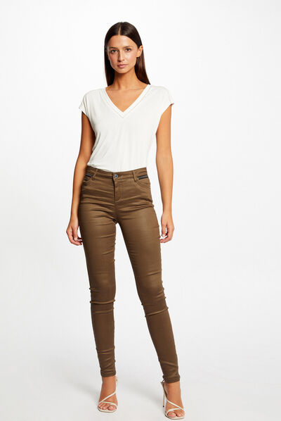 Pantalón skinny efecto mojado verde medio mujer