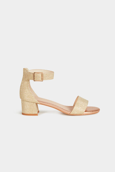Sandalias de tacón efecto metalizado dorado mujer
