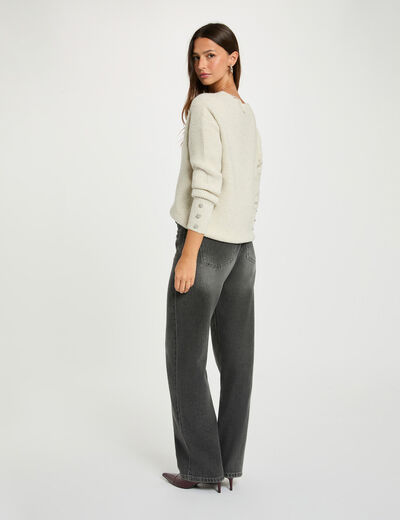 Jersey cuello en V oversize marfil mujer