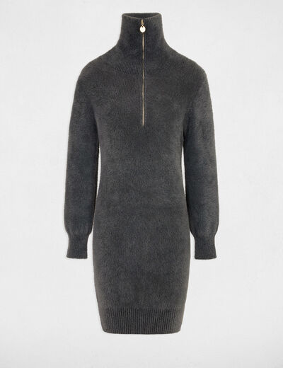 Vestido de punto cuello con cremallera gris anthracite mujer