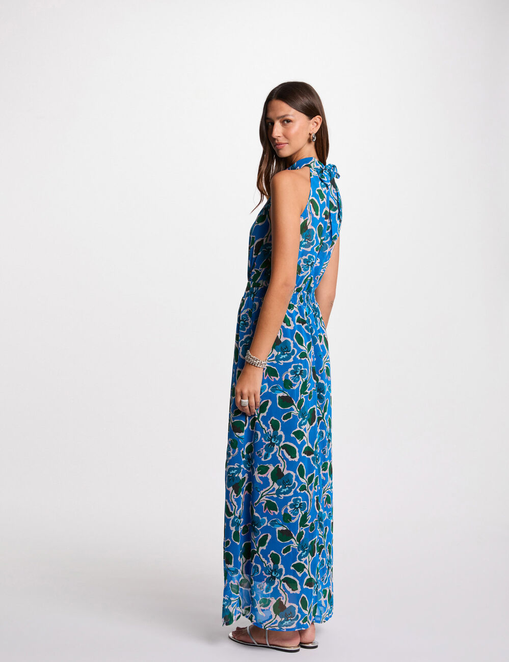 Vestido largo acampanado estampado multicolor mujer