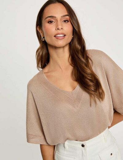 Jersey escote en V manga corta topo mujer