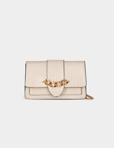 Bolso satchel efecto cocodrilo marfil mujer