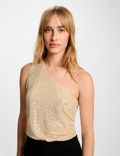 Top asim&eacute;trico strass couleur argent mujer