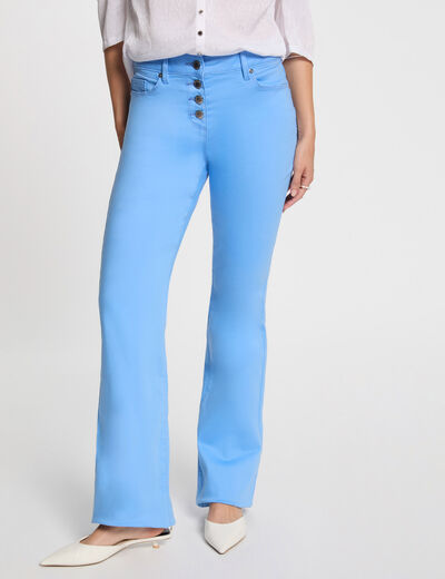 Pantalón boot-cut abotonado azul mujer