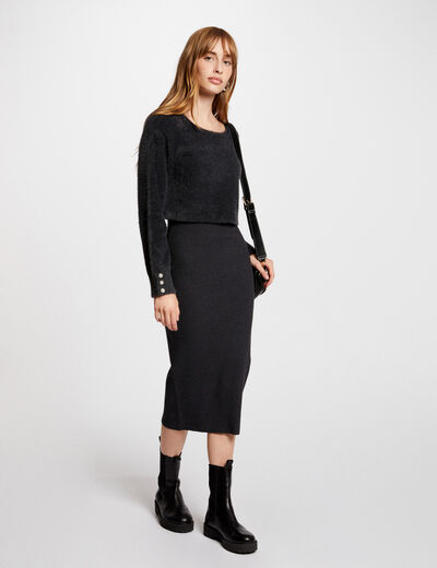 Vestido midi ajustado 2-en-1 gris oscuro mujer