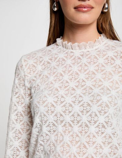 Camiseta manga larga marfil mujer