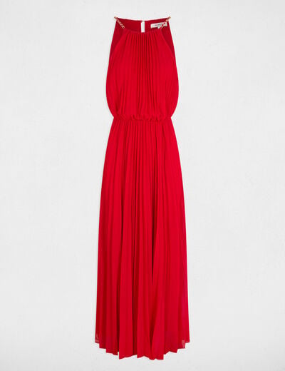 Vestido largo plisado rojo mujer
