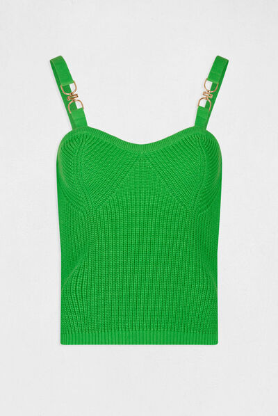 Top punto con adornos verde mujer