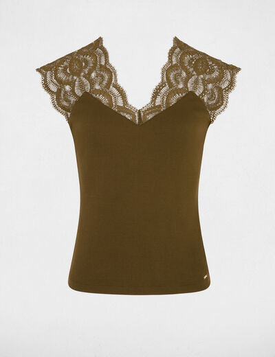 Camiseta manga corta verde caqui mujer