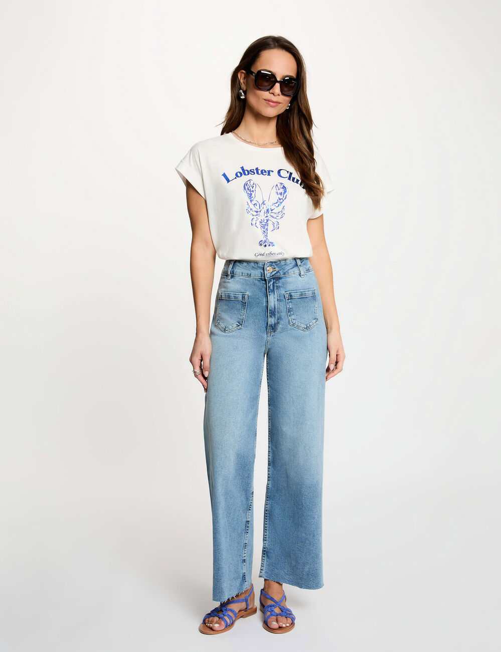 Camiseta recta cuello redondo blanco mujer