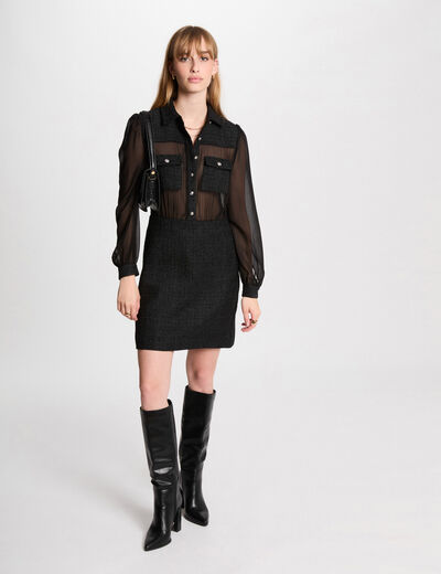 Vestido corto ajustado tweed negro mujer