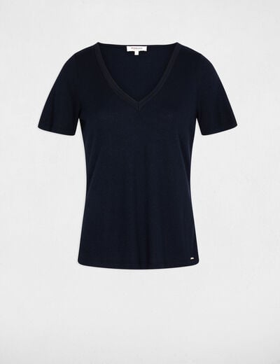 Camiseta entallada cuello v azul marino mujer