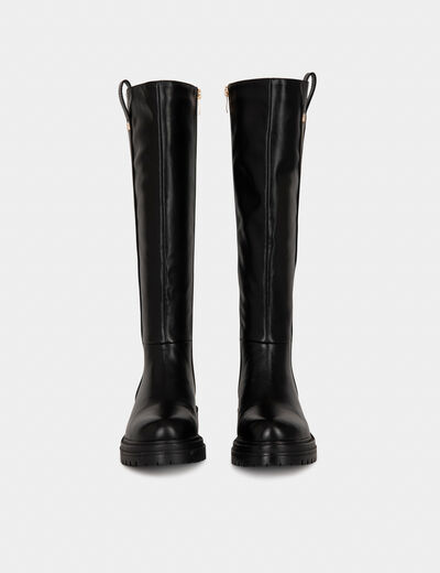 Botas planos con suela gruesa negro mujer