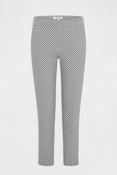 Pantalón cigarette estampado geométrico crudo mujer