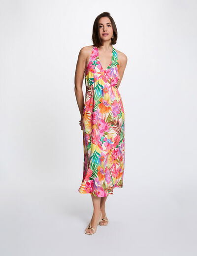 Vestido con cuello drapeado multicolor mujer