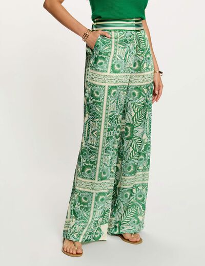 Pantal&oacute;n ancho de tiro alto multicolor mujer