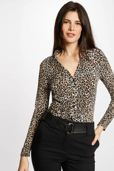 Camiseta manga larga estampada multicolor mujer
