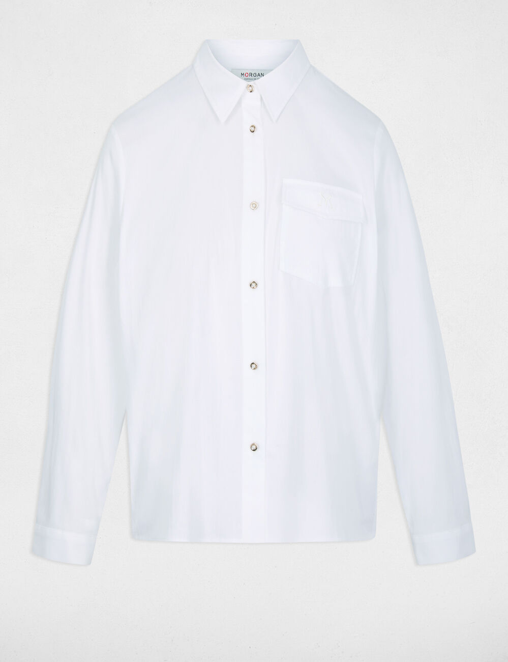 Camisa bordada con cuello vuelto blanco mujer