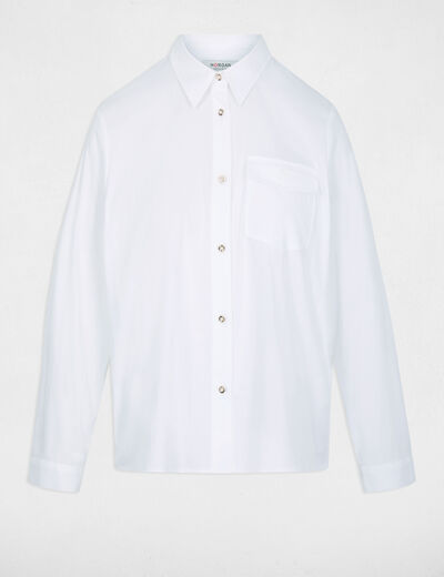 Camisa bordada con cuello vuelto blanco mujer