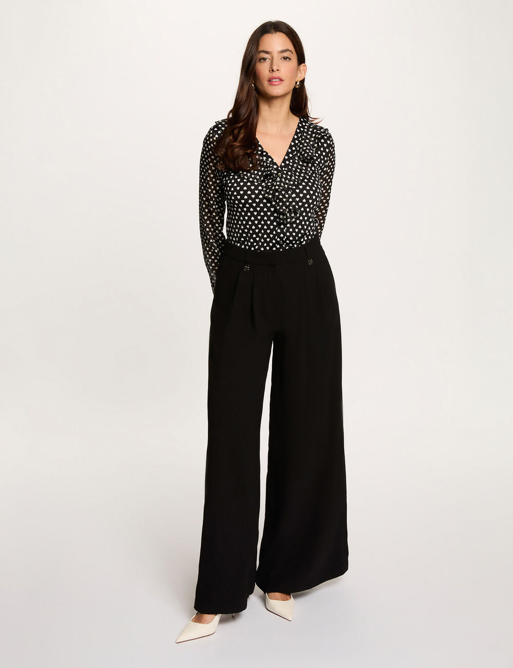 Blusa de gasa con cuello en v negro mujer