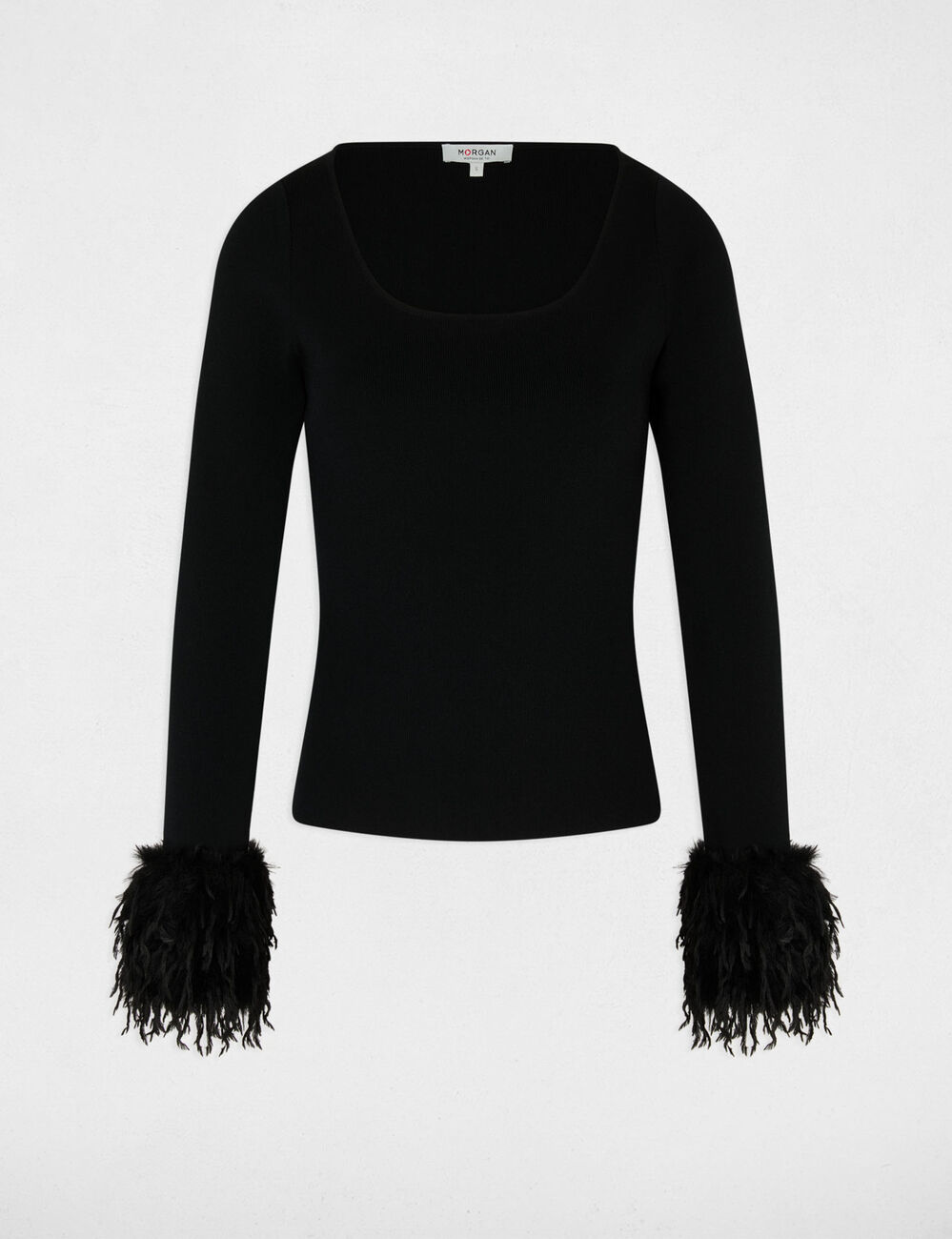 Jersey cuello u mangas largas negro mujer
