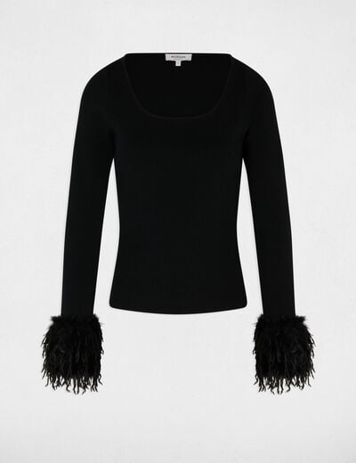 Jersey cuello u mangas largas negro mujer
