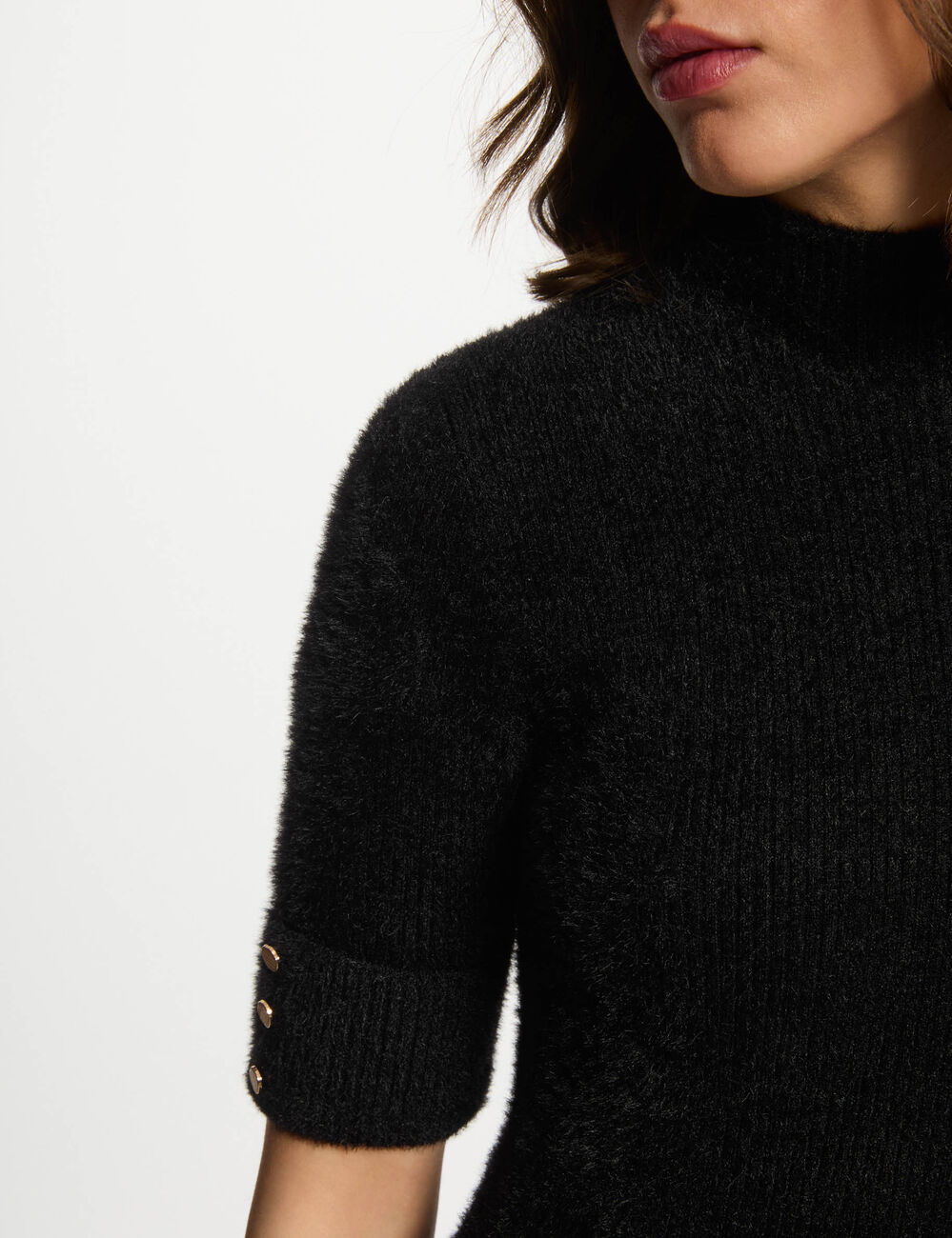 Vestido de punto ajustado manga corta negro mujer