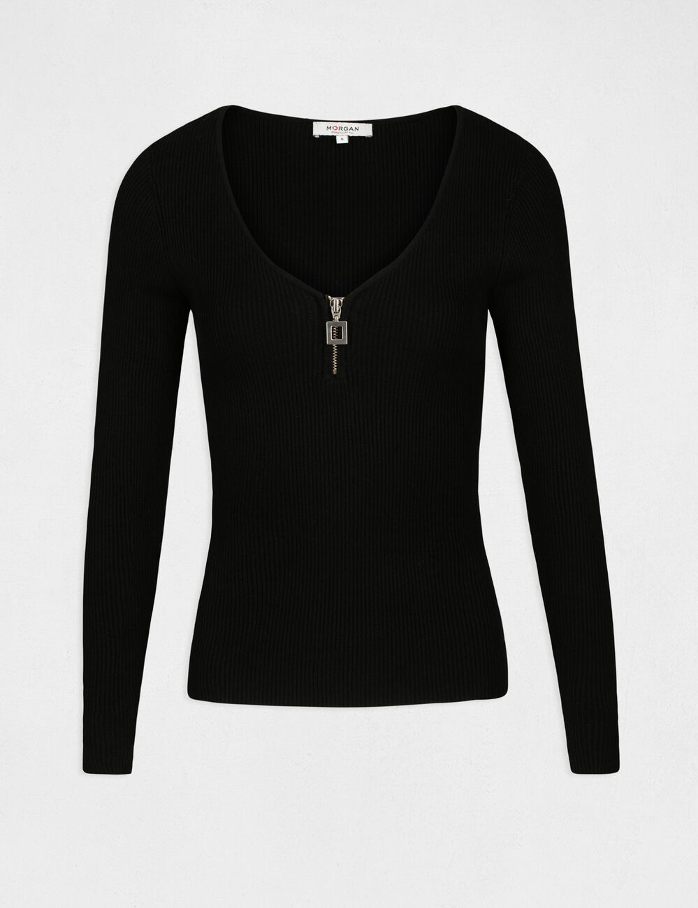 Jersey manga larga detalle cremallera negro mujer
