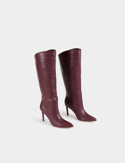 Botas de caña alta de cuero y tacones ciruela mujer
