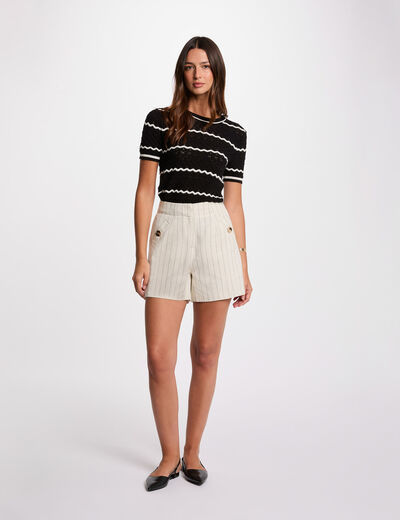 Short de talle alto a rayas beige mujer