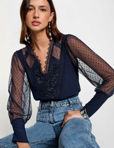 Camiseta manga larga azul marino mujer