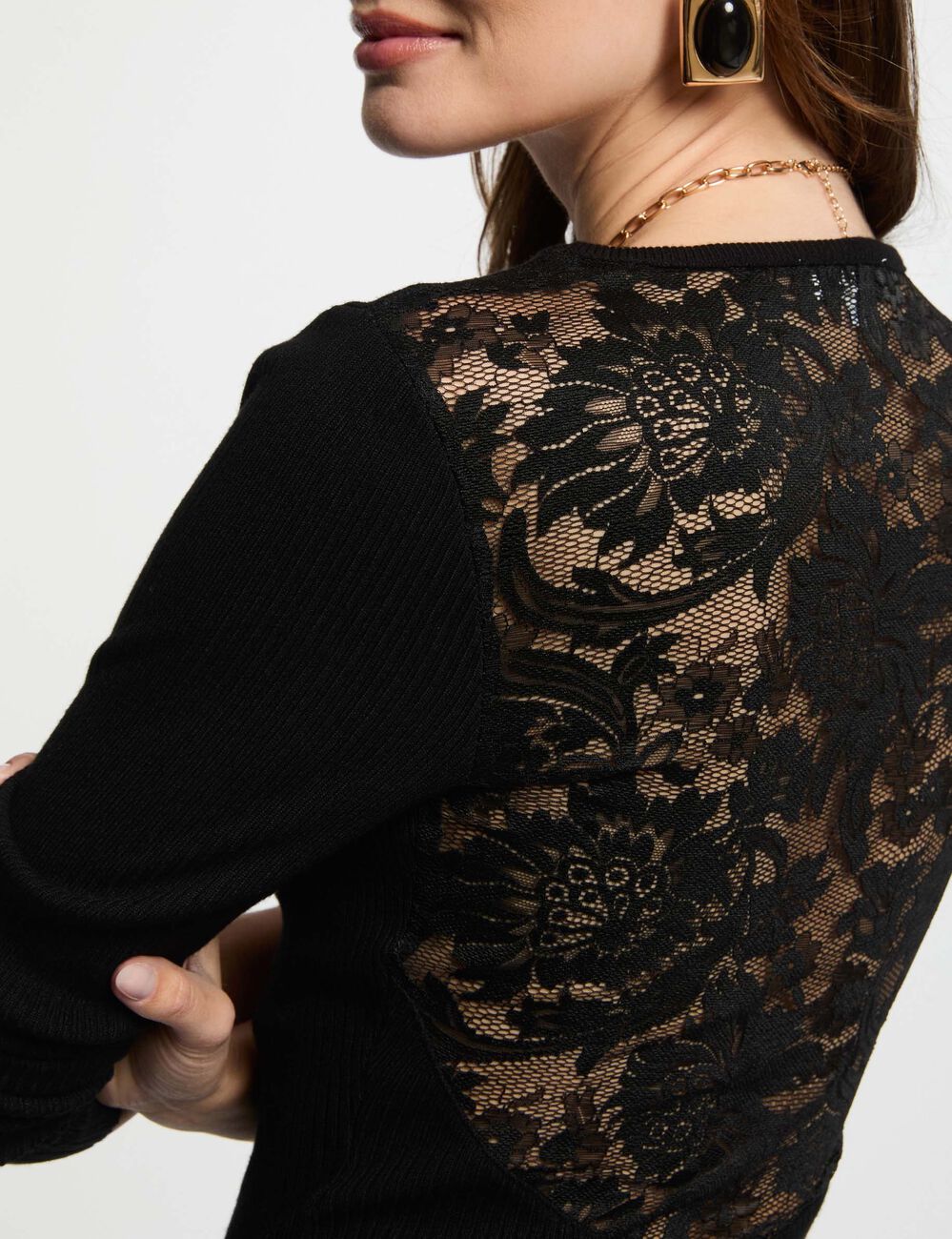 Jersey manga larga negro mujer