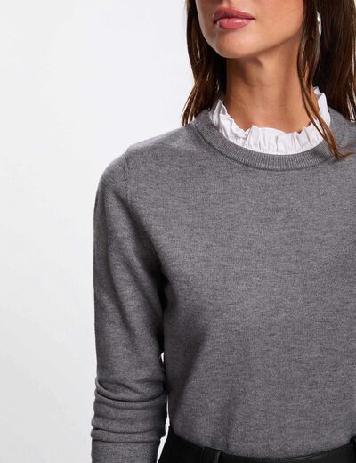 Jersey con cuello de camisa gris claro mujer
