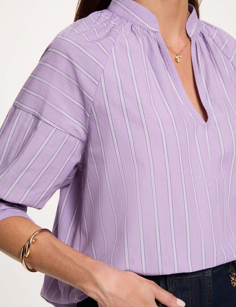 Blusa de rayas con cuello en v multicolor mujer