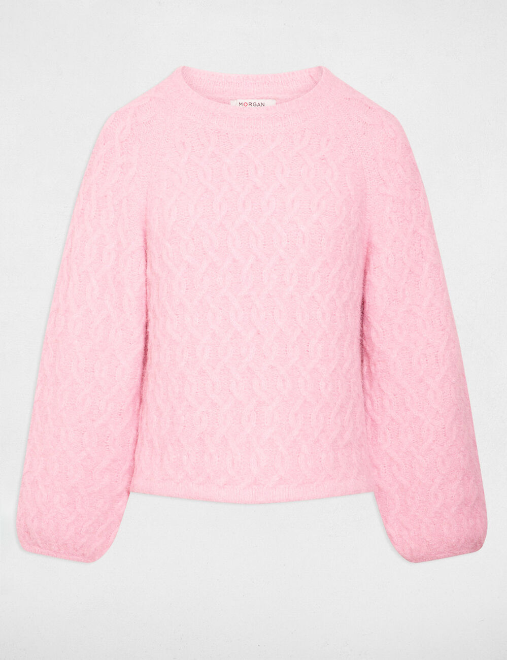 Jersey grueso con cuello redondo rosa mujer