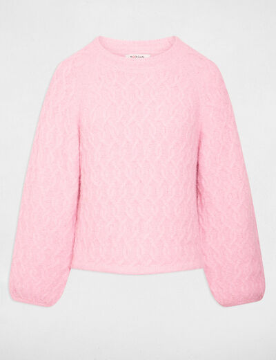 Jersey grueso con cuello redondo rosa mujer