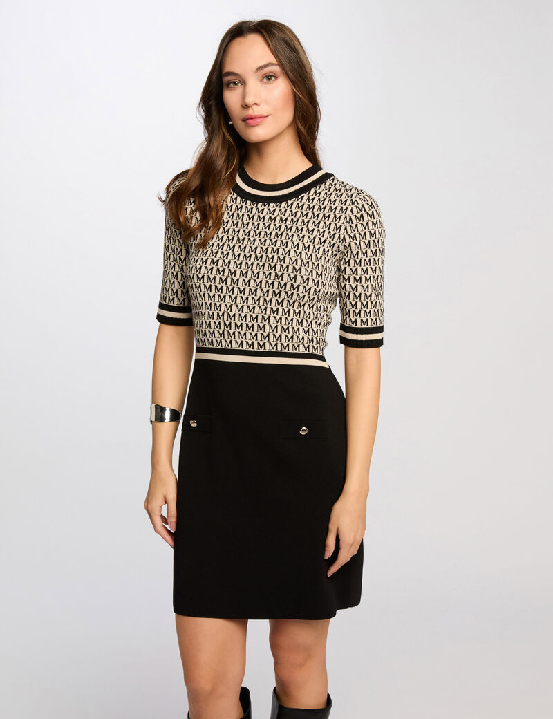 Vestido punto corto ajustado arena mujer