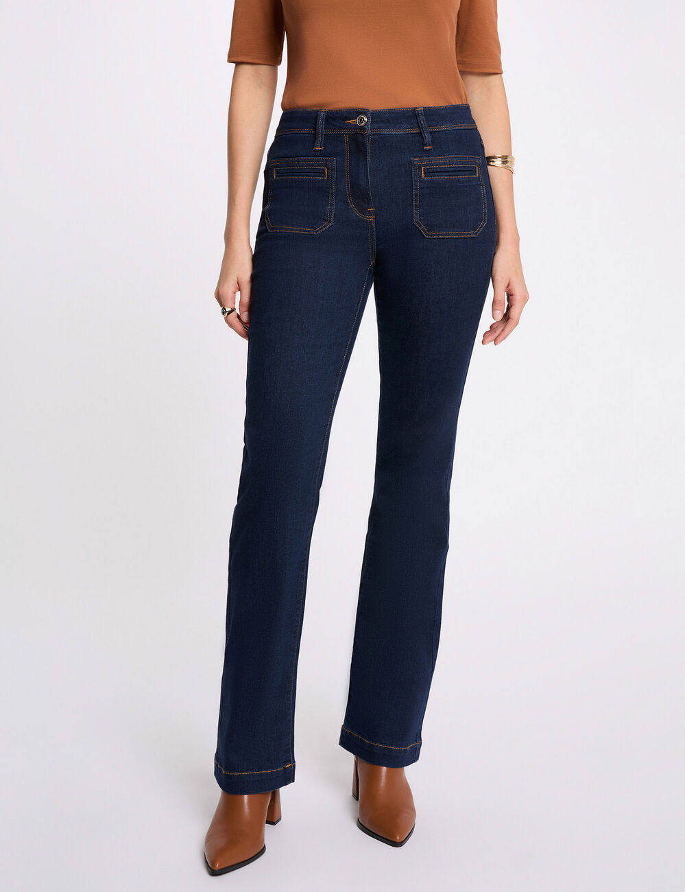 Vaqueros bootcut de tiro alto denim crudo mujer