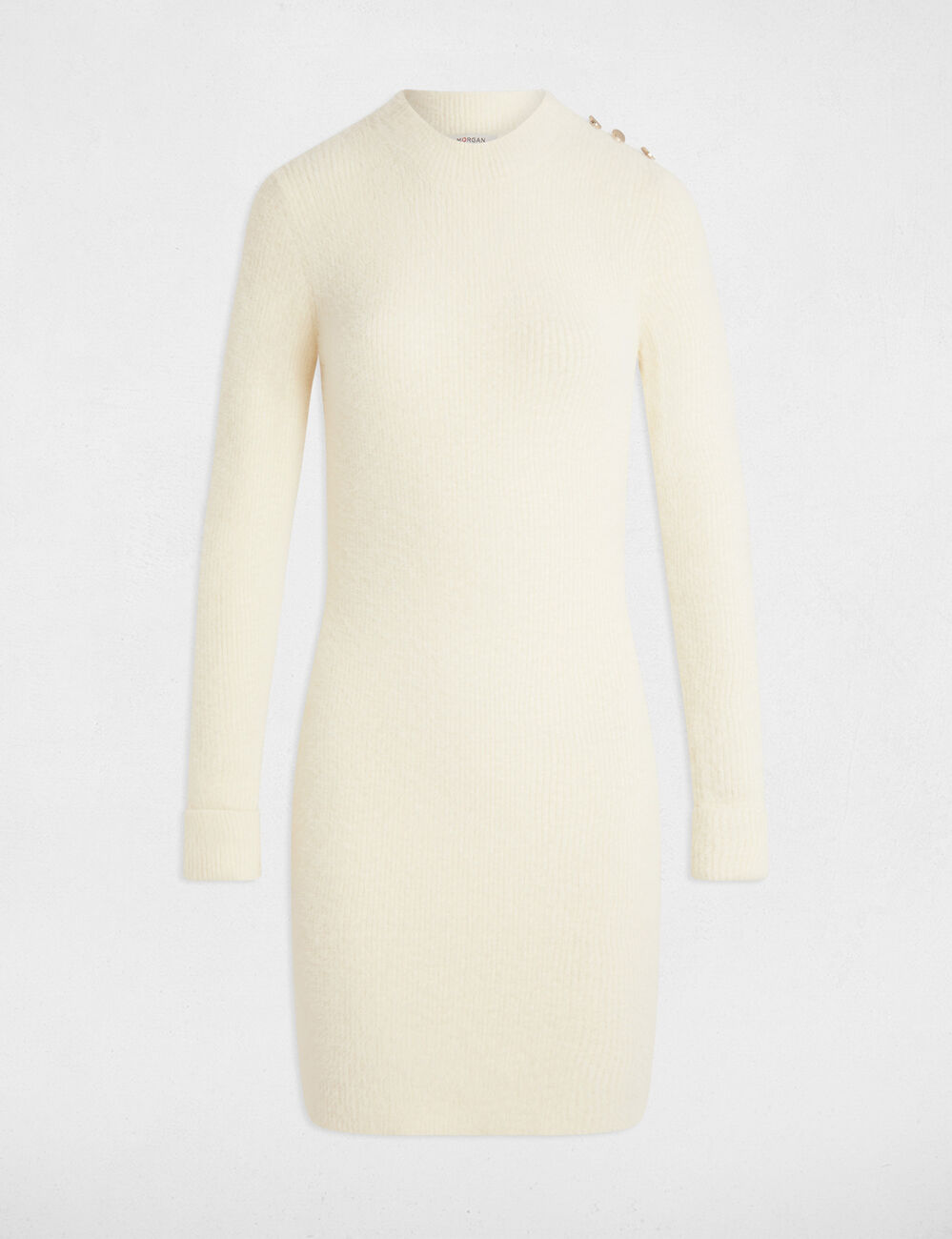 Vestido punto corto ajustado marfil mujer