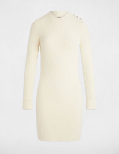 Vestido punto corto ajustado marfil mujer