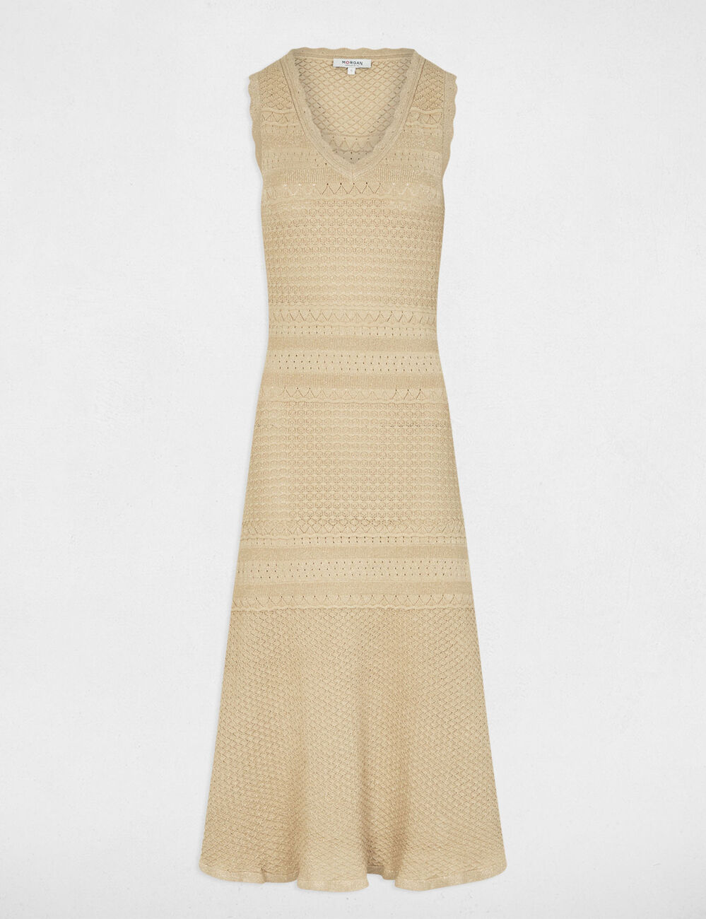 Vestido de punto con cuello en v amarillo oro mujer