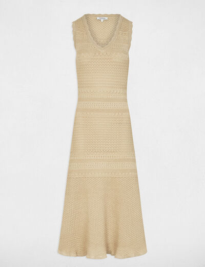Vestido de punto con cuello en v amarillo oro mujer
