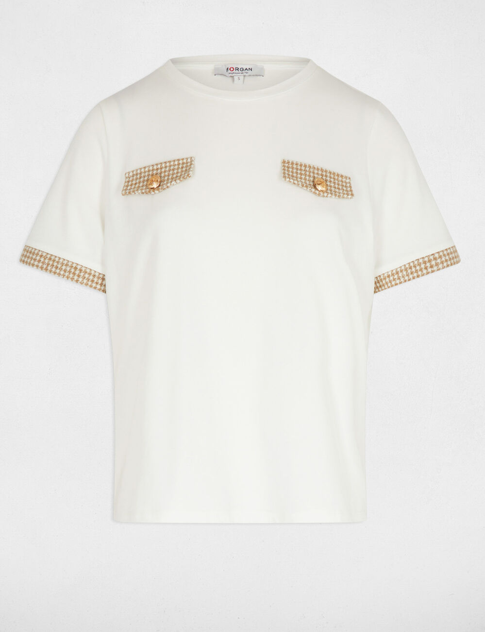 Camiseta corta cuello redondo blanco mujer