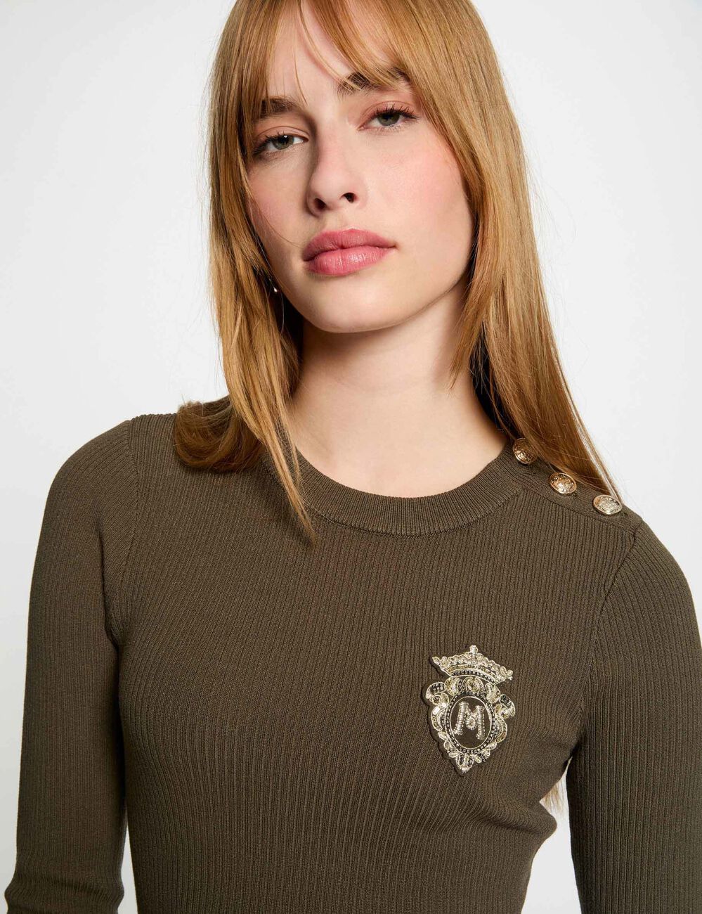 Jersey cuello redondo verde caqui mujer