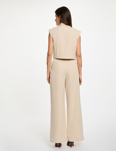 Pantal&oacute;n ancho de tiro alto beige mujer
