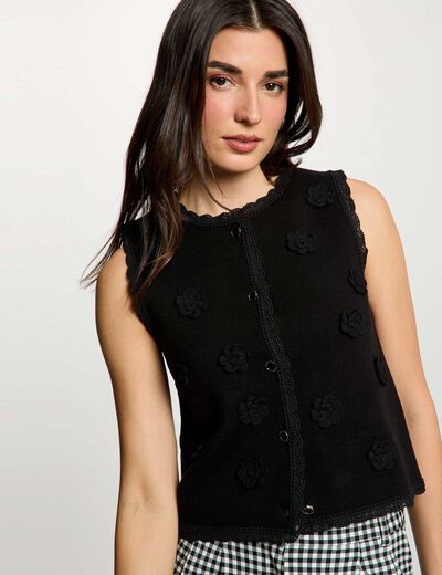 C&aacute;rdigan ajustado con cuello redondo negro mujer