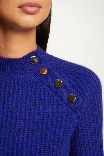 Jersey manga larga con cuello alto azul medio mujer